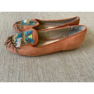RARA AVIS by IRIS APFEL Orange OWL LOAFERS Sequin Flat Shoes 6M